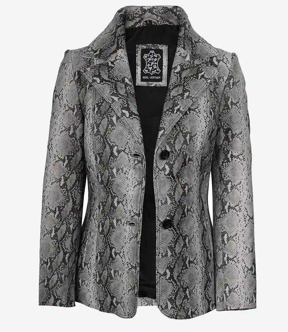 Artemis Snake-Print Leather Blazer – Women - Modern Leather Jackets