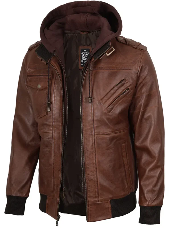 Edgefield – Men’s Cognac Wax Hooded Lambskin Bomber Jacket | MLJ Edition - Modern Leather Jackets