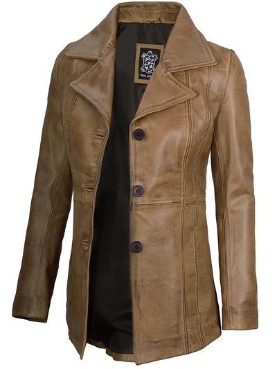 Evoria Women’s Camel Lambskin Leather Blazer - Modern Leather Jackets