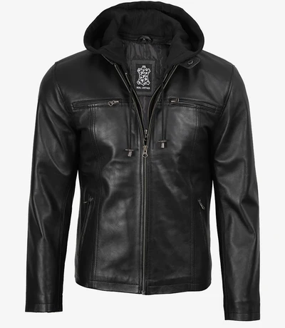 Jaxwell Black Hooded Leather Jacket – Men - Modern Leather Jackets
