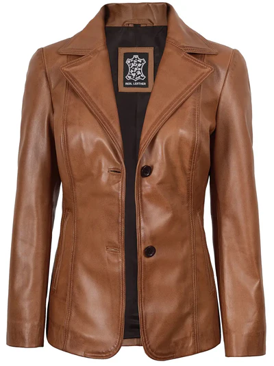 Marbella Women’s Tan Leather Blazer - Modern Leather Jackets