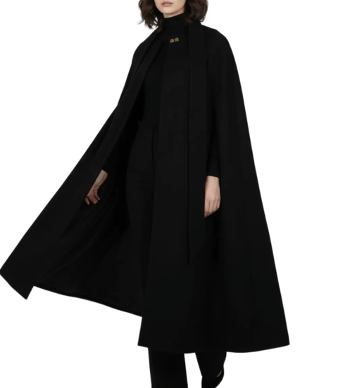 Marrie Women's Black Long Wool Cape Coat