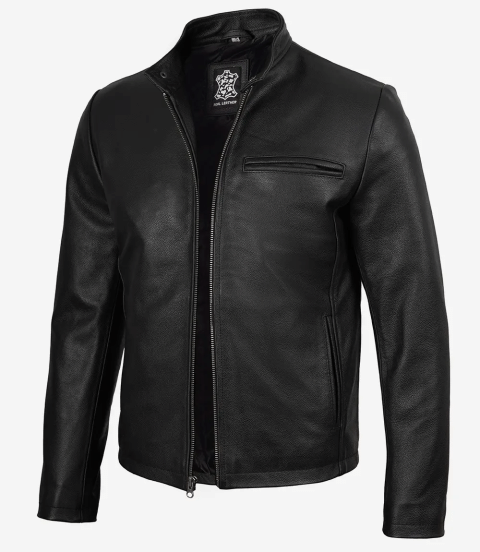 Mens Black Biker Style Cowhide Leather Jacket