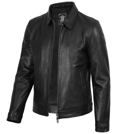Mens Black Classic Harrington Leather Jacket