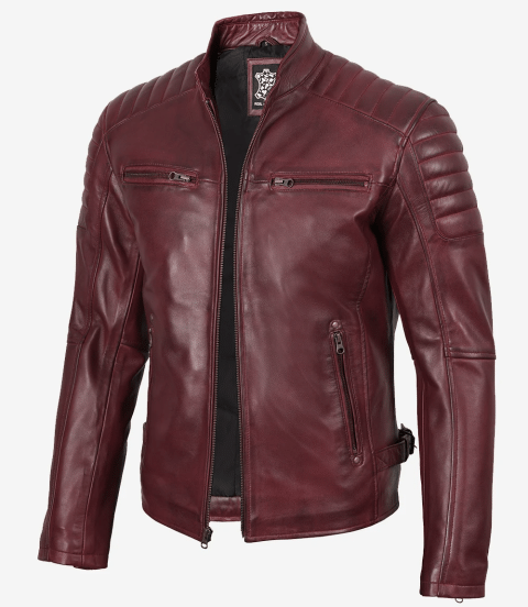 Men's Burgundy Biker Style Leather Jacket