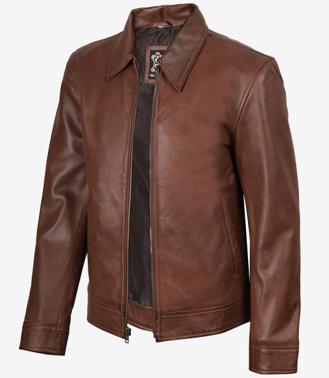 Mens Classic Cognac Harrington Leather Jacket