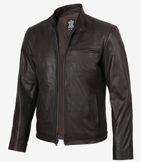 Mens Dark Brown Premium Cowhide Leather Biker Style Jacket
