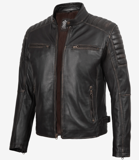 Mens Distressed Brown Biker Style Leather Jacket