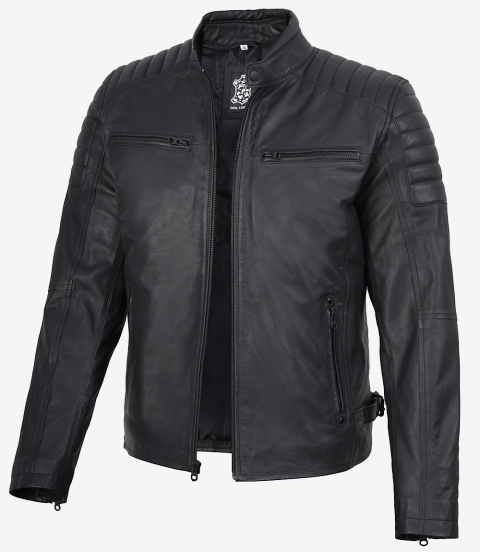 Mens Matte Black Biker Style Leather Jacket