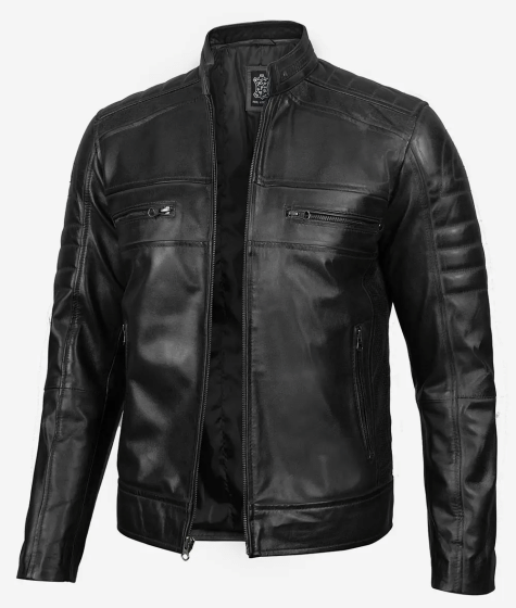 Men's Real Lambskin Leather Black Biker Style Jacket