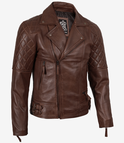 Men's Real Leather Asymmeterical Cognac Biker Style Jacket