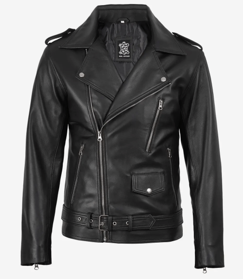 Men's Real Leather Black Asymmetrical Biker Style Jacket