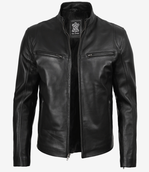 Mens Real Leather Black Biker Style Jacket