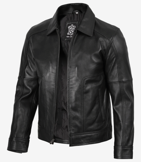 Men's Real Leather Classic Black Harrington Jacket