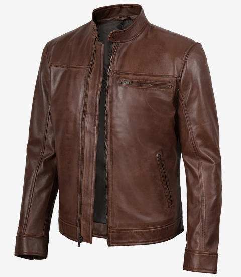 Mens Real Leather Cognac Biker Style Leather Jacket