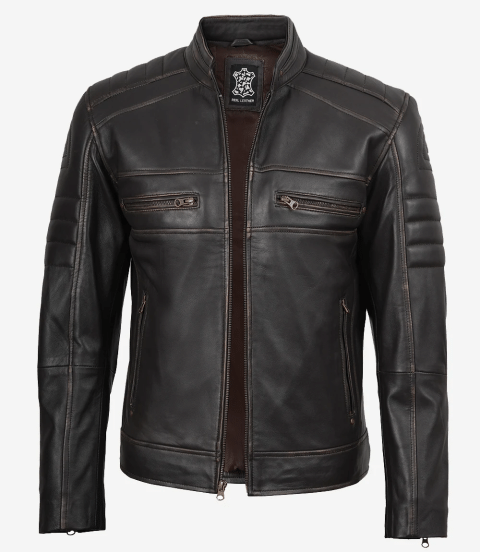 Mens Real Leather Distressed Brown Biker Style Jacket
