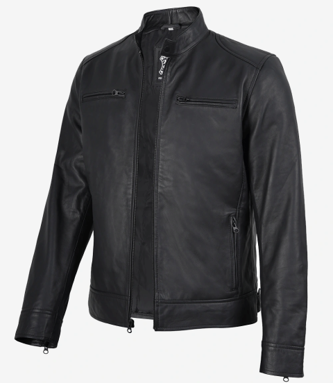 Mens Real Leather Matte Black Jacket - Biker Style