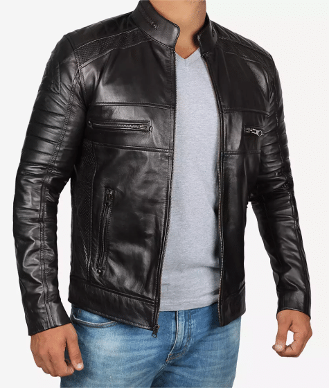 Men's Tall Biker Style Black Leather Jacket