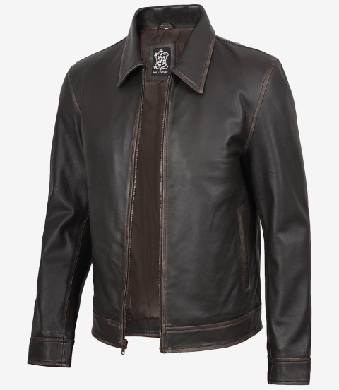 Mike Men's Dark Brown Rub Off Leather Jacket