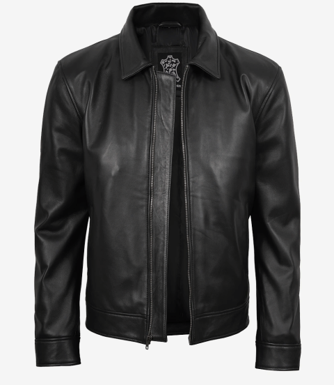 MINIMALIST: Men's Tony Black Leather Harrington Jacket