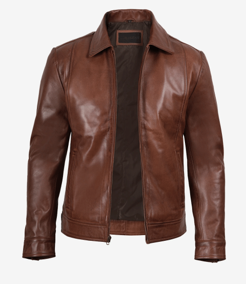 Reeves Men's Harrington Cognac Real Leather Jacket
